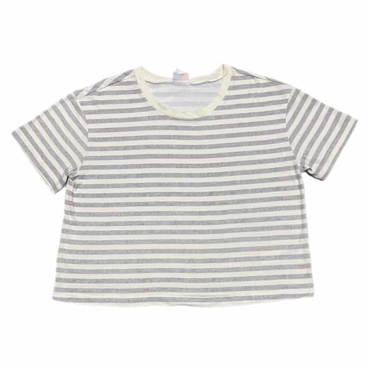 Boxy T - Ivory Heather Grey Stripe